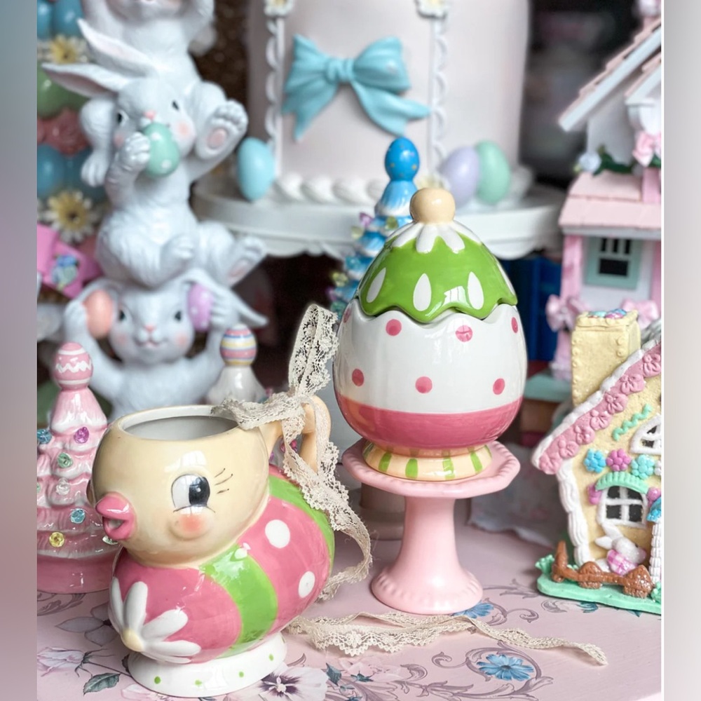 NEW Johanna Parker Easter Chick and Egg Sugar and Creamer Set